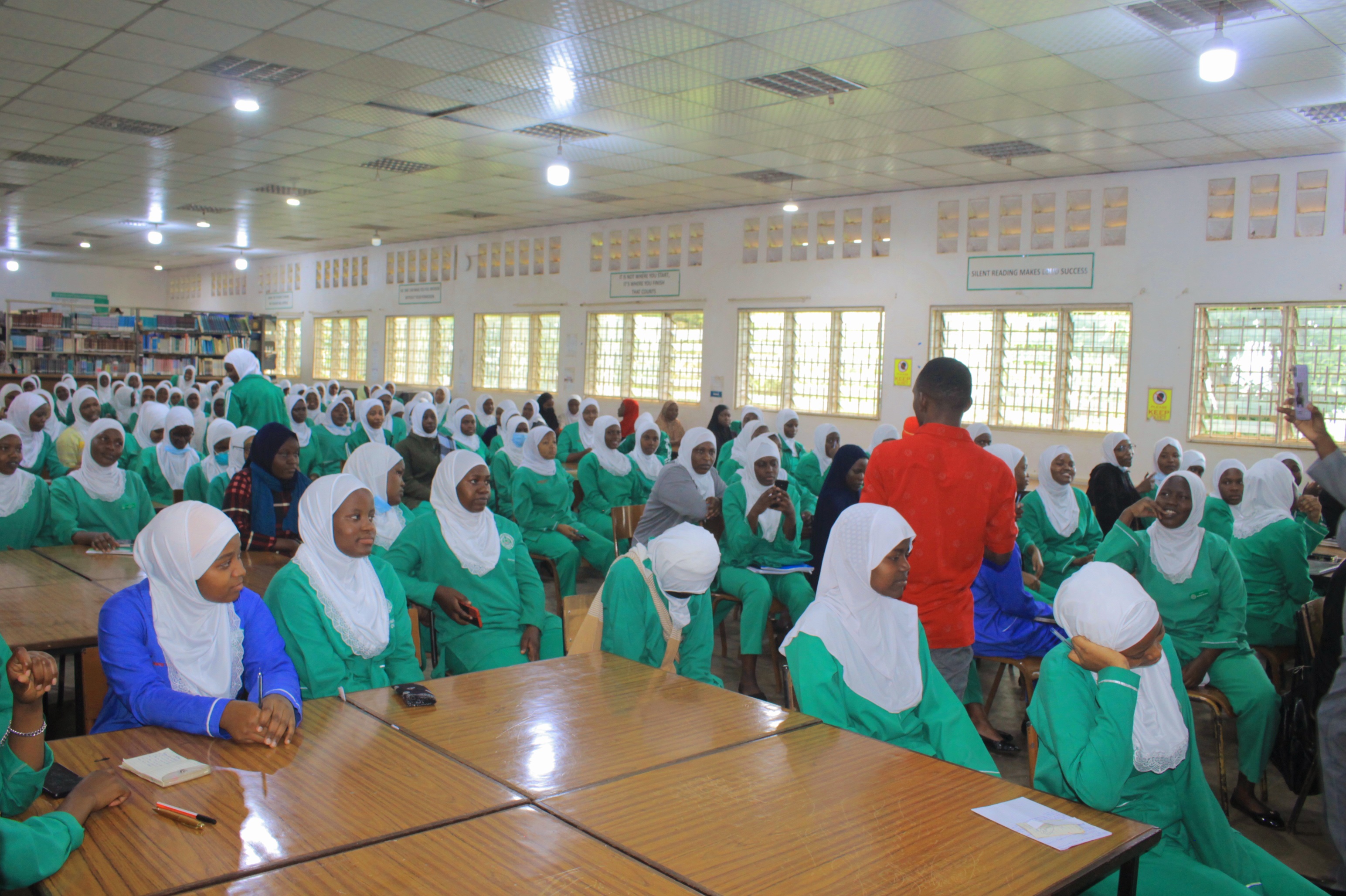Students receiving school supplies